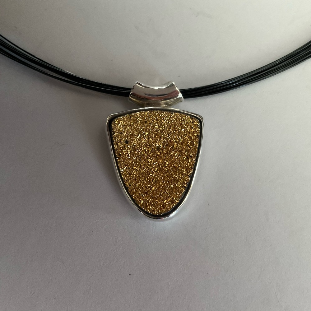 Authentic Jola Sterling Silver and Gold Druzy Pendant